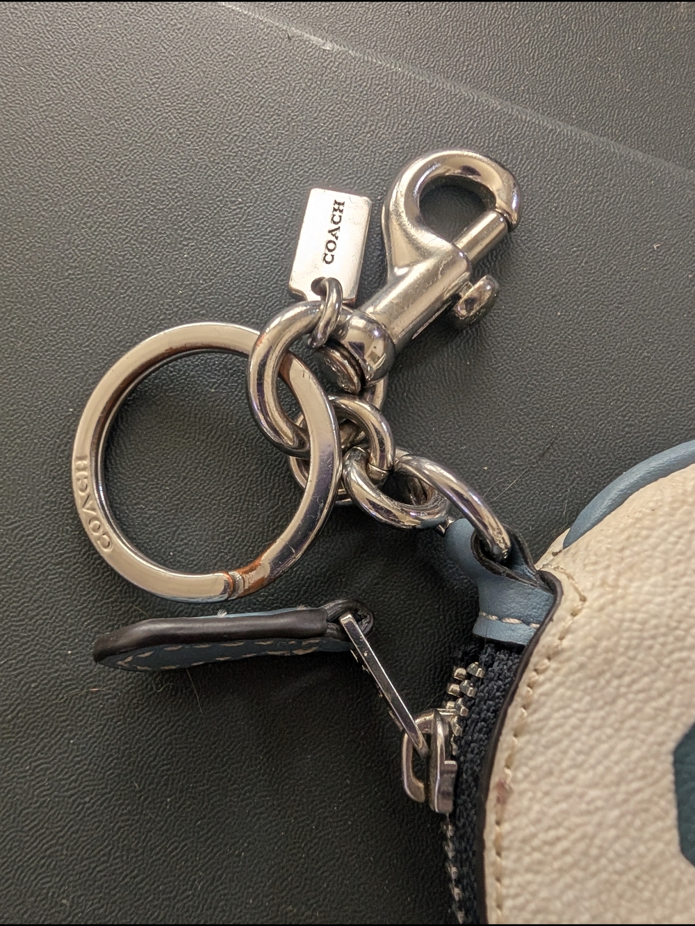 Coach White Leather Round Coin Pouch/Bag Charm with Navy 'C' - Picture 2 of 2